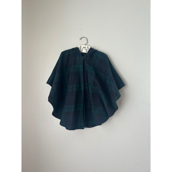 Vintage O'Neil of Dublin Kids Hooded Cape Plaid Wool Blend Green Black Size S - Picture 1 of 5